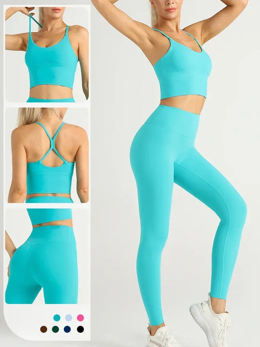 2-Piece Women’s Yoga Tracksuit – Athletic Pilates Fitness Set with Sports Bra & Leggings for Gym Workout