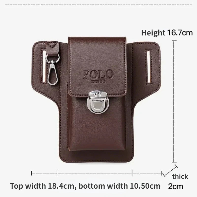 2024 Fashion Men's Leather Belt Case – Vertical Multifunctional Phone Waistpack, Card Bag, Key Holder, PU Leather Gift