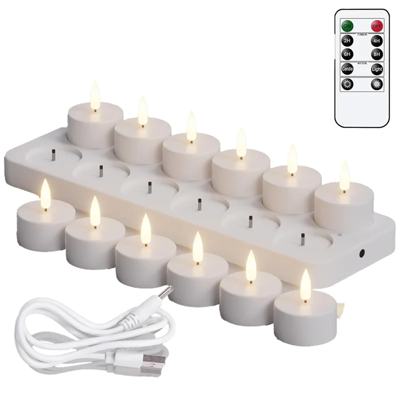 AS60 Flameless LED Tea Lights – Rechargeable Candles with Timer & Remote Control, Wedding & Christmas Table Centerpiece Decor Lights