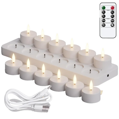 AS60 Flameless LED Tea Lights – Rechargeable Candles with Timer & Remote Control, Wedding & Christmas Table Centerpiece Decor Lights