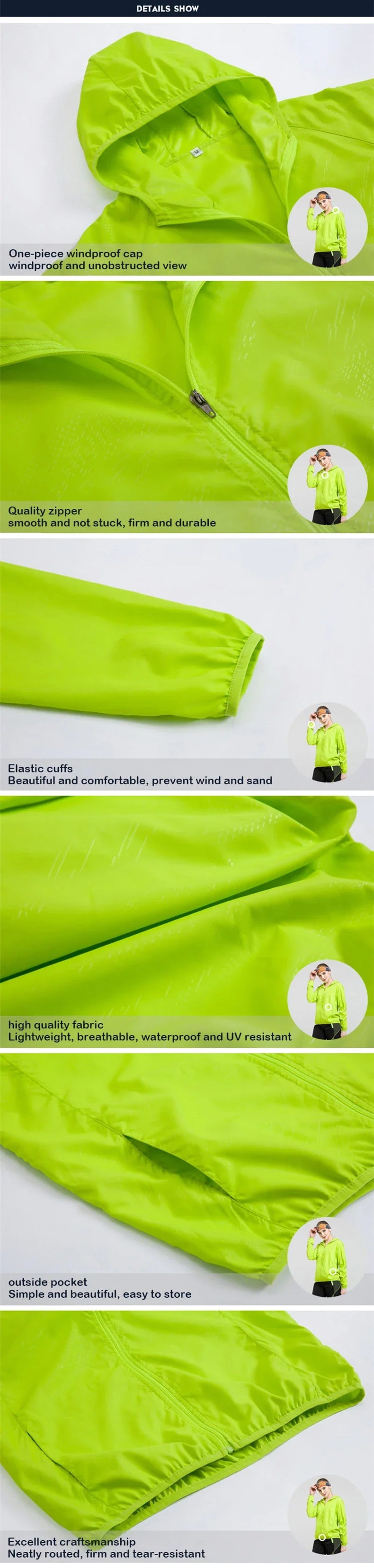 LNGXO Unisex Waterproof Hiking Jacket – Quick Dry Camping Windbreaker, Trekking, Fishing, Anti-UV Rain Coat for Men & Women