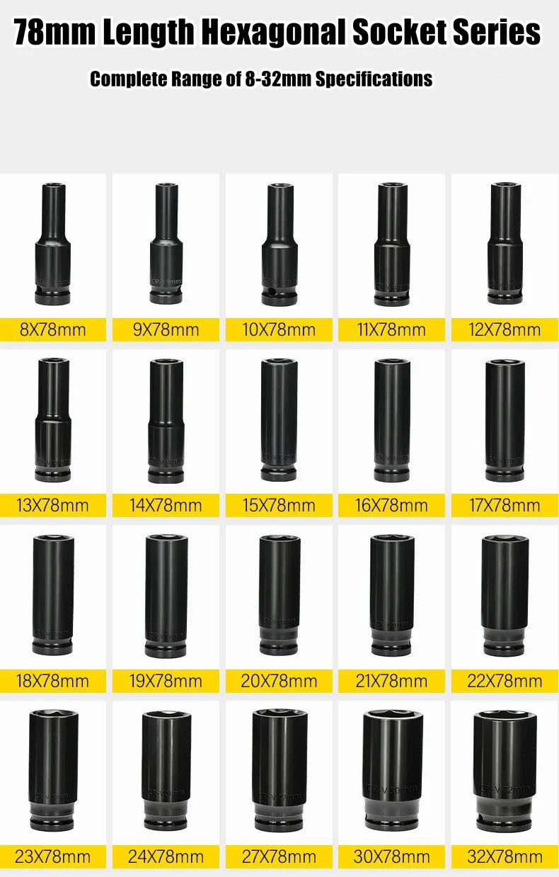 1/2" Drive Deep Impact Socket – Metric Wrench Socket for Pneumatic Tools, Tire Removal & Heavy-Duty Automotive Use