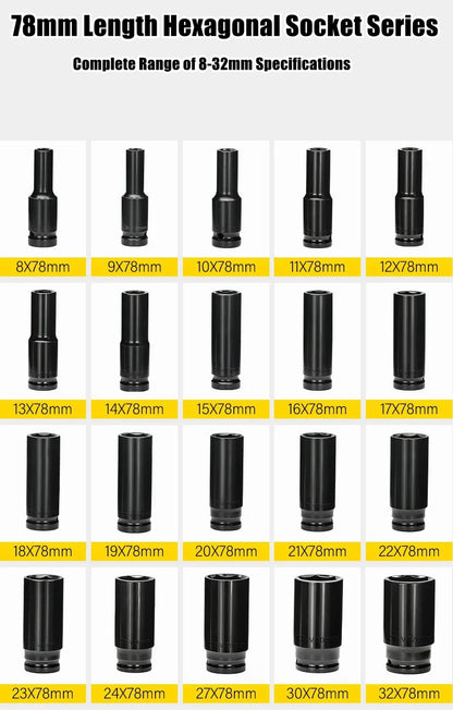 1/2" Drive Deep Impact Socket – Metric Wrench Socket for Pneumatic Tools, Tire Removal & Heavy-Duty Automotive Use