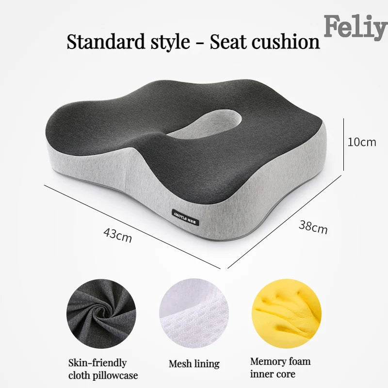 Memory Foam Office Chair & Car Seat Cushion – Orthopedic Lumbar Support Pillow with Coccyx Relief & Massage Back Pad