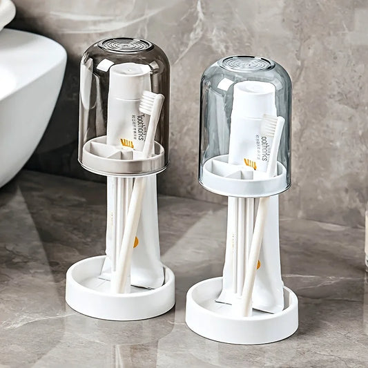 Multifunctional Plastic Toothbrush & Toothpaste Holder – Dustproof, Drainage Design for Home Use