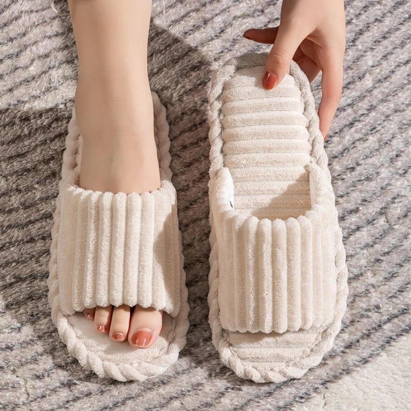 Men’s Open-Toe Breathable Anti-Slip Indoor Slippers – Silent Autumn & Winter Home Shoes for Couples