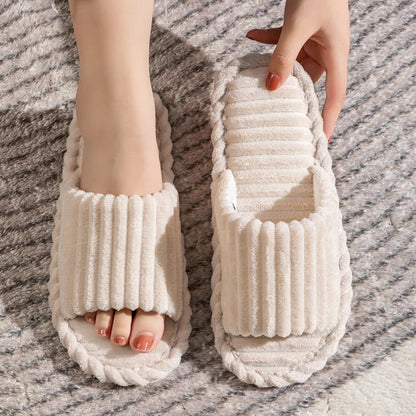 Men’s Open-Toe Breathable Anti-Slip Indoor Slippers – Silent Autumn & Winter Home Shoes for Couples