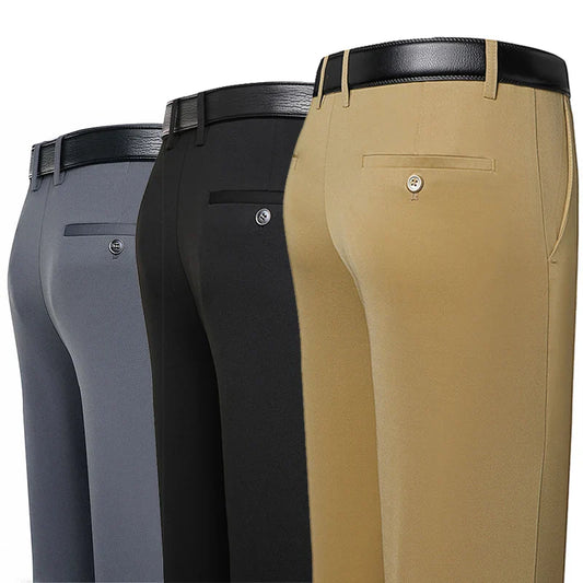 Men's Summer Trousers – Thin Business Casual Elastic Loose Fit Straight Pants | Classic Solid Color