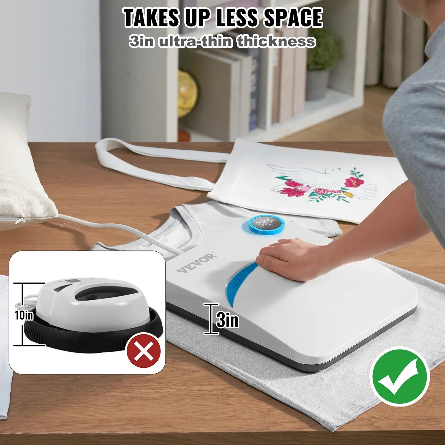 VEVOR Portable Heat Press Machine - 9x9/12x10 Inch, DIY Shirt Printing, Multifunctional Sublimation Transfer for HTV Vinyl, T-Shirt & Bag