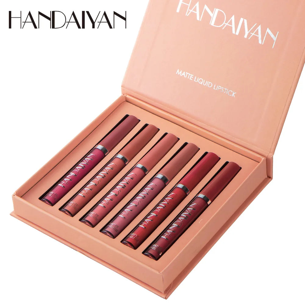 HANDAIYAN 6-Piece Matte Lipstick Set – Waterproof, Long-Lasting, Non-Stick Cup Korean Makeup for Women