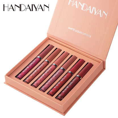 HANDAIYAN 6-Piece Matte Lipstick Set – Waterproof, Long-Lasting, Non-Stick Cup Korean Makeup for Women