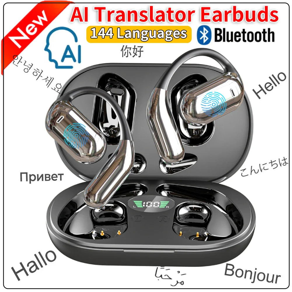 AI Translator Earbuds – Real-Time Bluetooth Translation Headphones for Travel, Supports 144 Languages