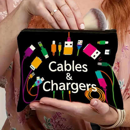 Vibrant Cable & USB Storage Bag - Durable Zipper Pouch with "CHARGERS" Print