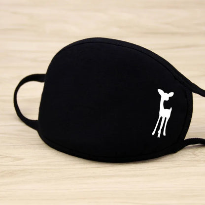 Black Cartoon Animal Face Mask – Unisex Winter Cotton Half Face Mask, Dustproof & Thickened for Cycling