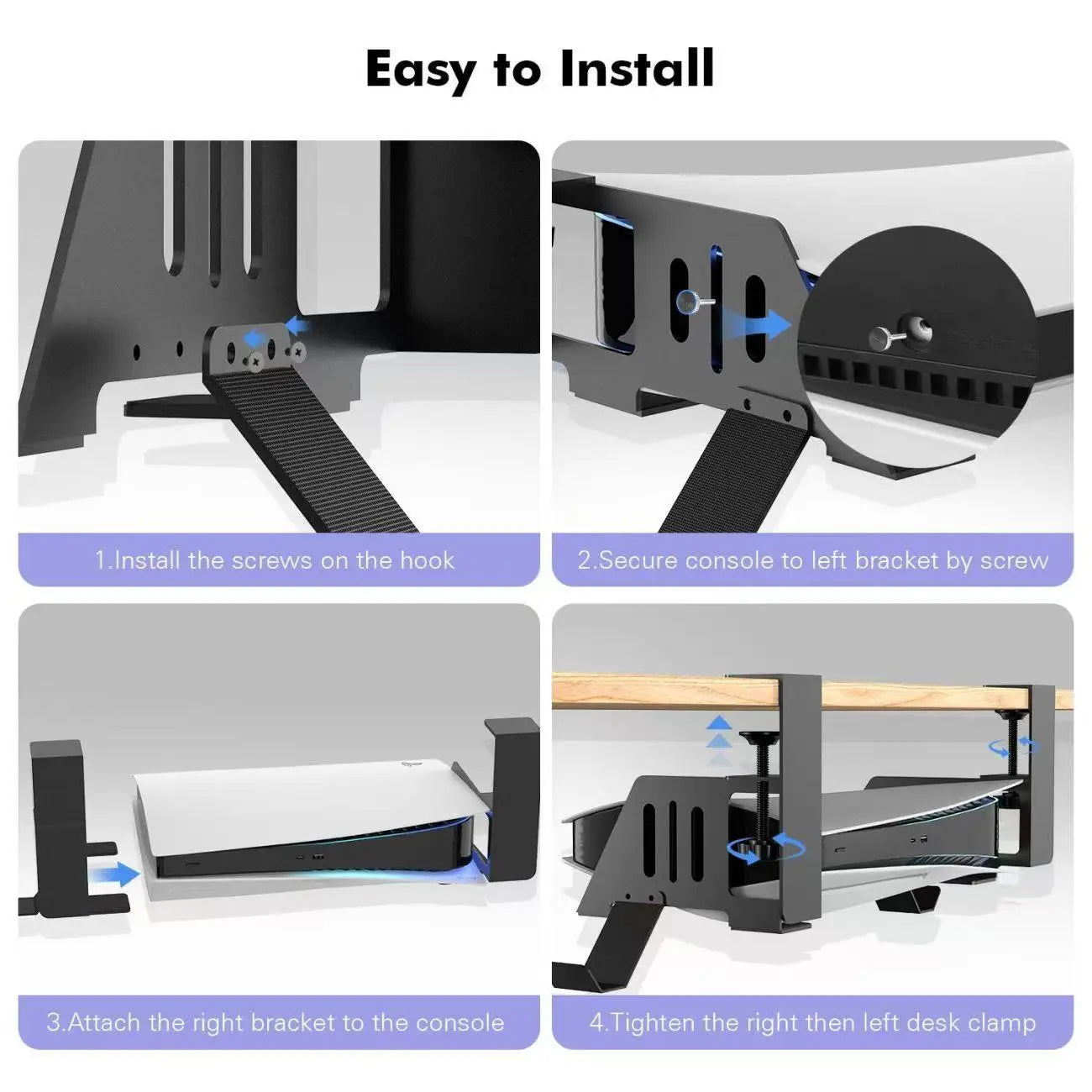 Under-Desk Mount for PS5, PS5 Slim & PS5 Pro – Horizontal Stand for Disc & Digital Edition Console