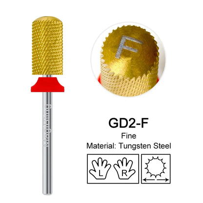Gold Tungsten Carbide Nail Drill Bits – Large Barrel Milling Cutter, Pro Reversed Durable Grinding & Polishing Tools Accessories 4XC