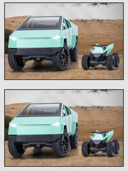 1:24 Cybertruck Model Silver Diecast Pickup Toy Car with Sound & Light for Kids 3+