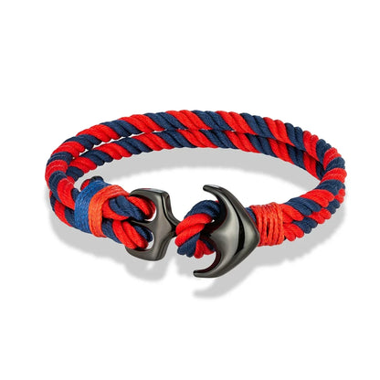MKENDN Anchor Bracelet – Double Strand Nautical Waterproof Rope with Black Stainless Steel Sport Buckle for Men & Women