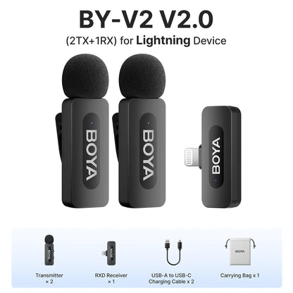 BOYA BY-V3 Wireless Lavalier Lapel Microphone – Noise-Cancelling Rechargeable Mic for iPhone, Android, Camera & Vlogging