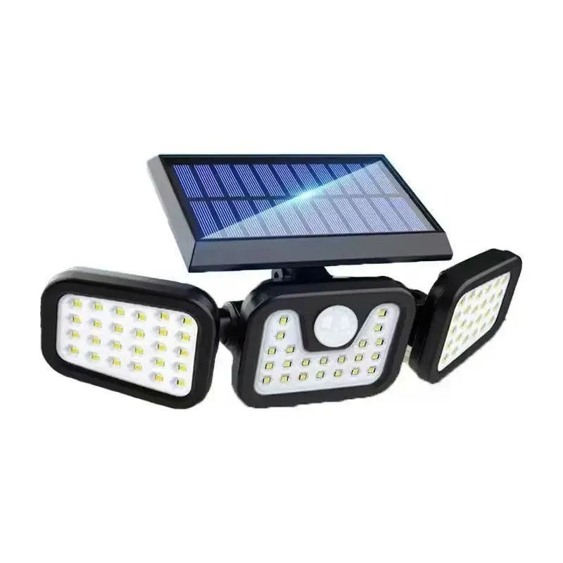 Outdoor Solar LED Motion Sensor Wall Light, Adjustable 3-Head Human Body Sensing Lamp, IP65 Waterproof Garden Security Light