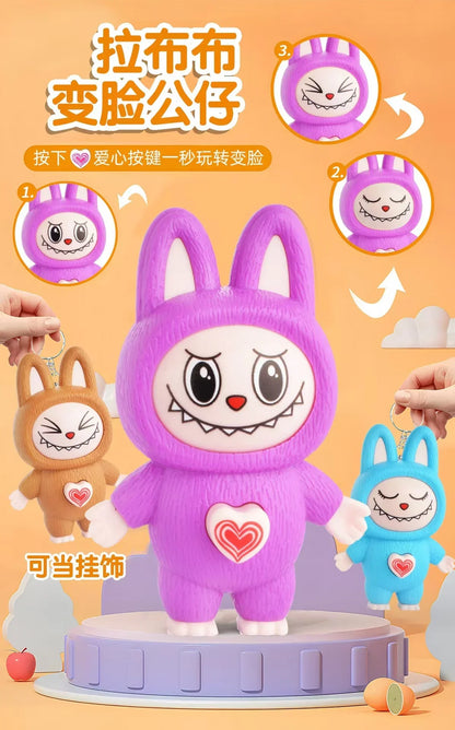 Labubu Cartoon Q-Version Face-Changing Doll Keychain – Kawaii Backpack Toy & Stress Relief Gift