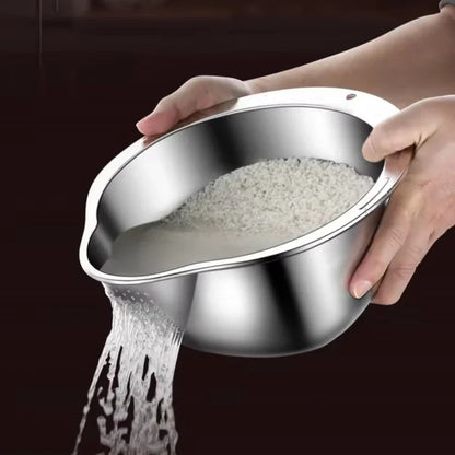 Stainless Steel Rice Washer Strainer Bowl – Multi-Purpose Rice, Fruit & Vegetable Sieve for Kitchen Use