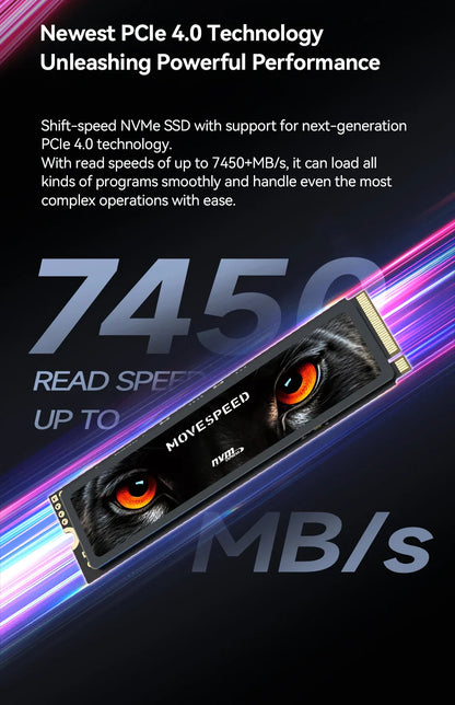 MOVESPEED PCIe 4.0 NVMe M.2 2280 SSD – Up to 7450MB/s Internal Solid State Drive for PS5 & Gaming PC (1TB / 2TB / 4TB)