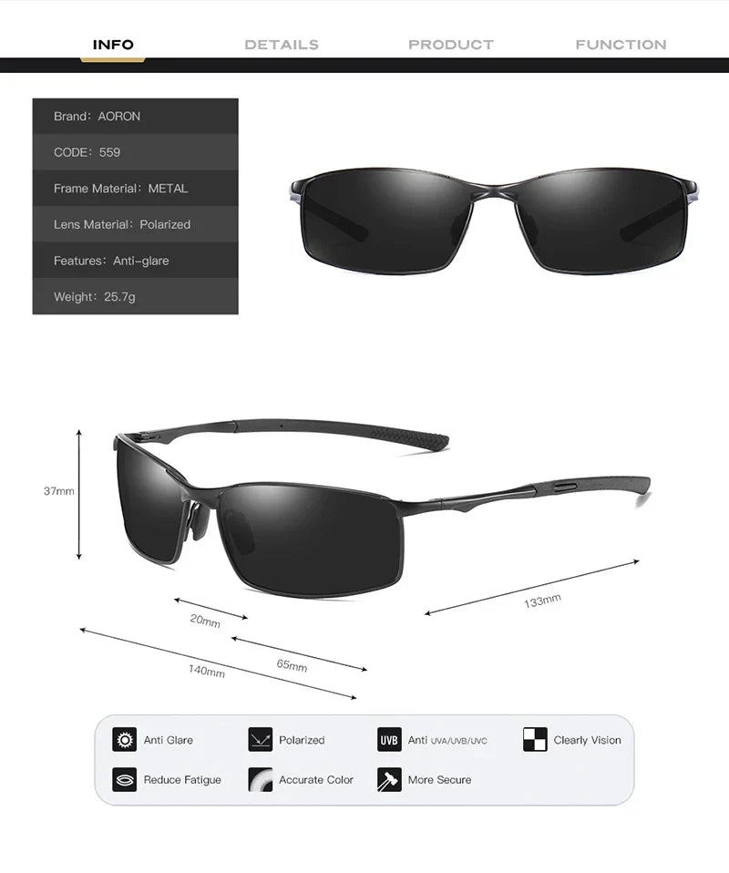 Aoron Polarized Sunglasses — Unisex Driving Mirror Sun Glasses with Metal Frame & UV400