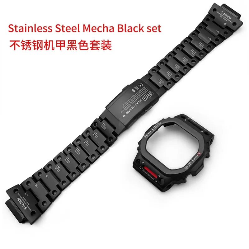 Casio G-SHOCK DW5600 Mod Kit - Stainless Steel Case Bezel & Metal Strap Replacement Set for GW-M5610/GW-B5600