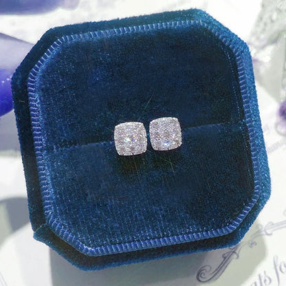 Huitan Square CZ Stud Earrings for Women – Simple Shiny Inlaid Crystal Ear Piercing Jewelry for Teens & Statement Fashion Accessories