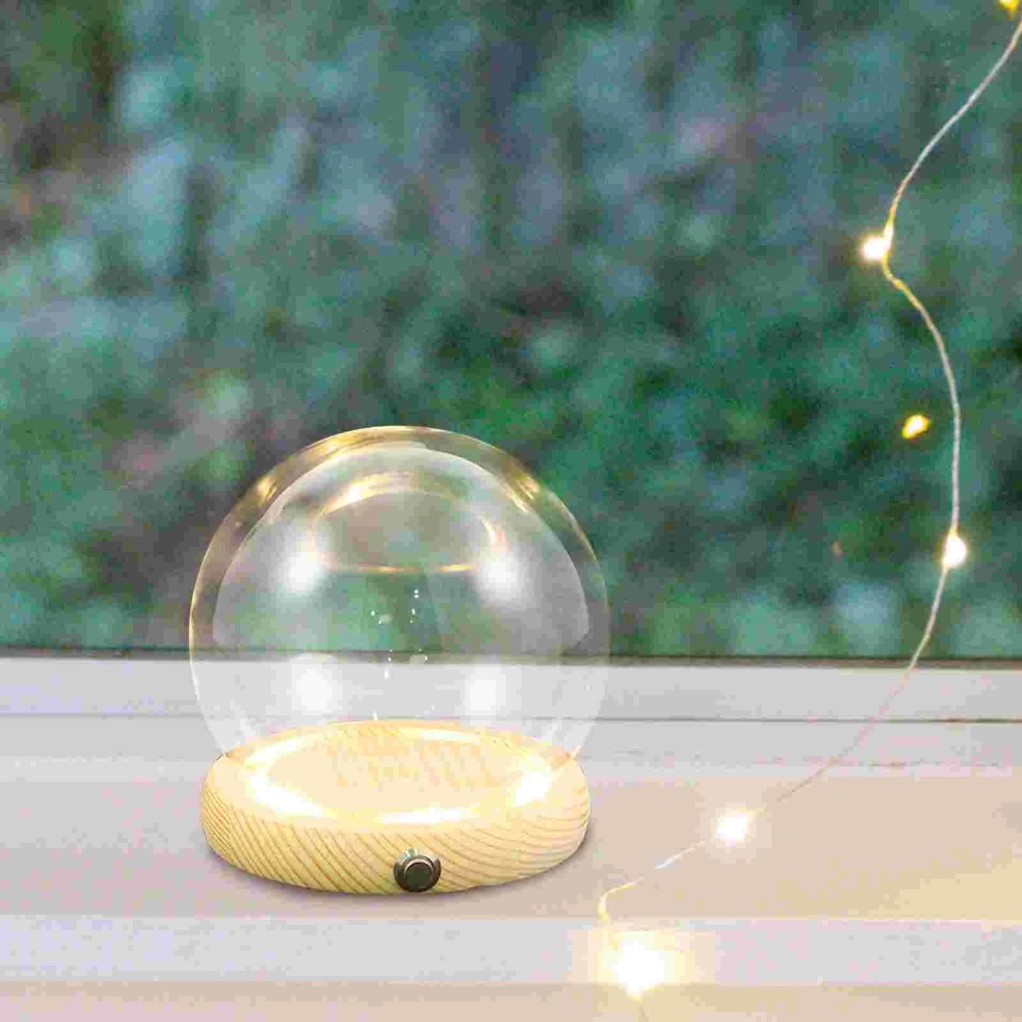 Handmade Glass Display Dome – Clear Plant Pots with LED Lights, Glowing Eternal Preserved Flowers Decor