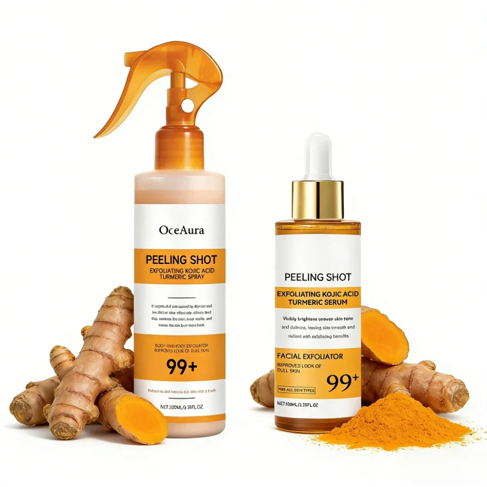 Kojic Acid Turmeric Spray & Serum - Exfoliating Hydrating Skin Care Treatment for Smooth, Nourished Skin
