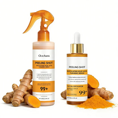 Kojic Acid Turmeric Spray & Serum - Exfoliating Hydrating Skin Care Treatment for Smooth, Nourished Skin