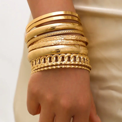 10PCS Metal Bangles Set for Women – Heavy Punk Hip Hop Textured Stackable Bracelets Fashion Party Jewelry Accessories
