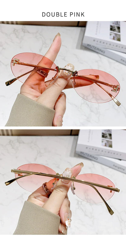 Elegant Diamond Oval Rimless Sunglasses — Men’s “F” Letter Car Sunglasses Model 90902