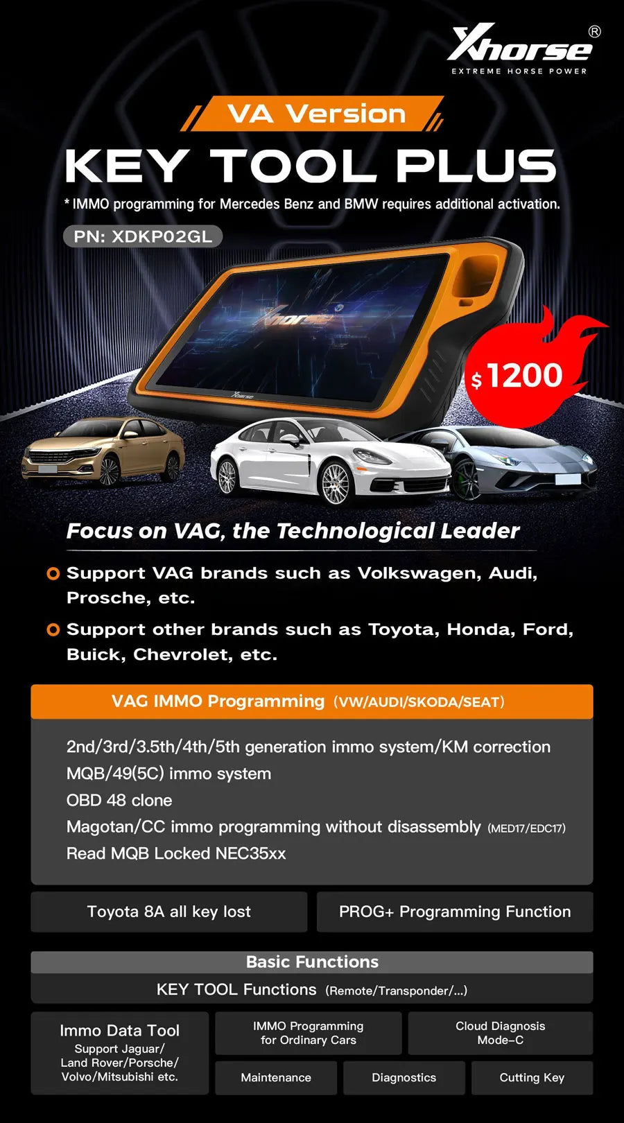 Xhorse XDKPO2GL VVDI Key Tool Plus VA Version — VAG IMMO with Free MQB48 License
