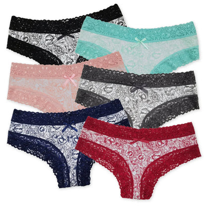 Sexy Lace Women's Cotton Panties, Bow Briefs Bikini Underwear, 5-Piece Set for Ladies & Girls