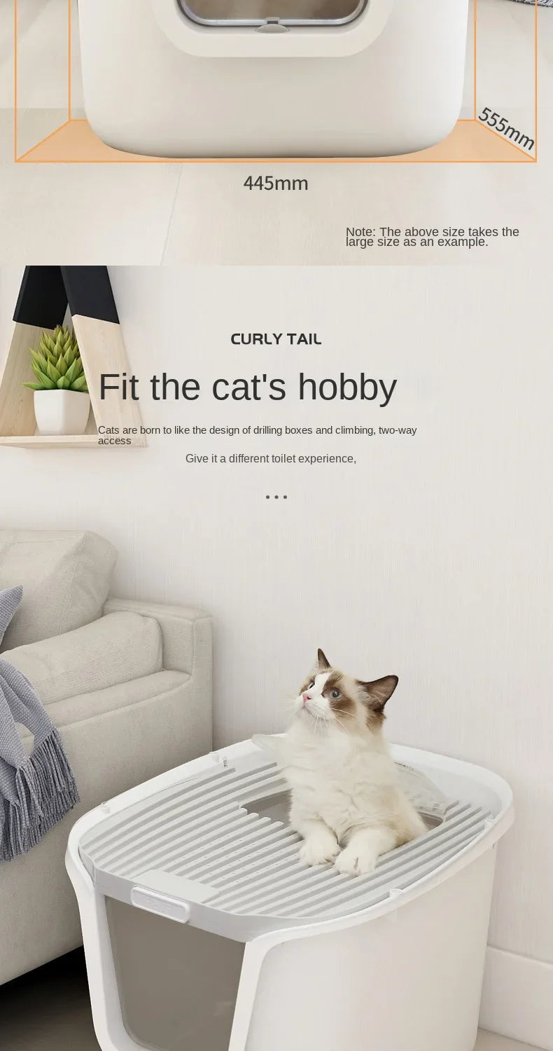 High-Value Super Large Cat Litter Box – Multi-Directional Access Cat Toilet with Lift Cover and Easy-Clean Design