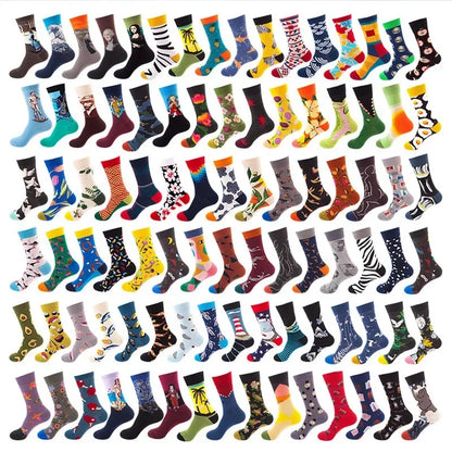 Men's Cotton Dress Socks 5-Pair Pack - Funny Casual Novelty Crew Socks Gift Set