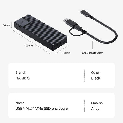 Hagibis USB 4.0 40Gbps M.2 NVMe SSD Enclosure – Compatible with Thunderbolt 4/3 & USB 3.2/3.1/3.0 External Hard Drive Case