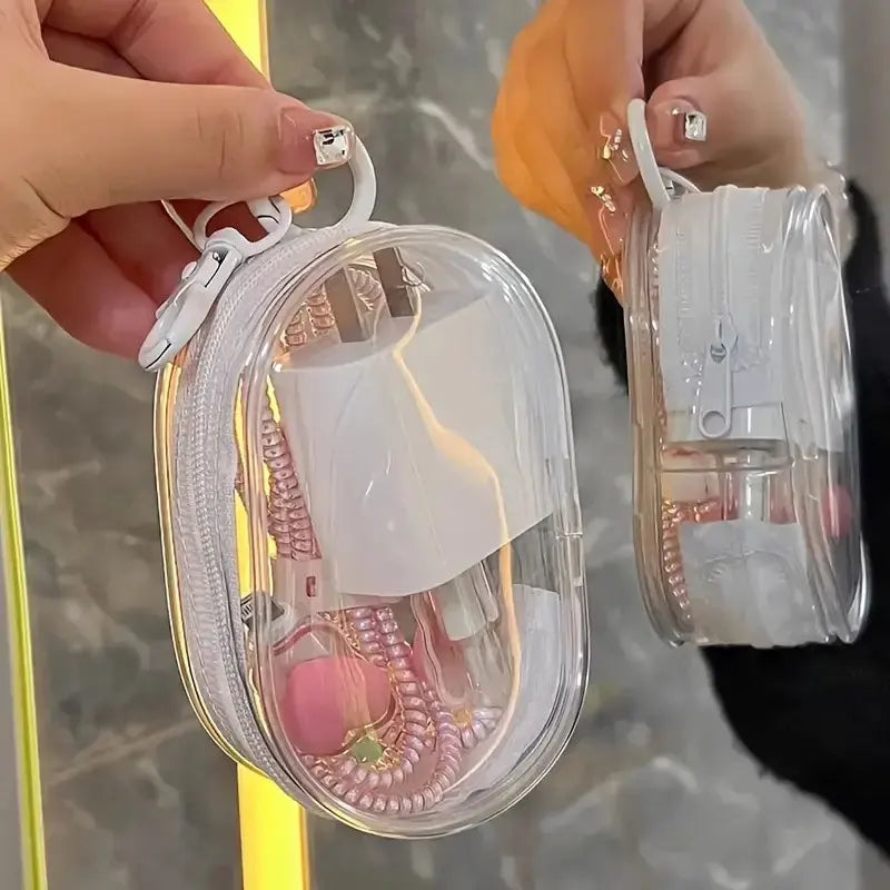 Portable Mini Clear Zipper Storage Bag Keychain – Cartoon Doll Toy, Mystery Box Organizer for Earphones, Chargers, Gift Bag for Kids