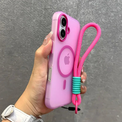MagSafe Candy Color Lanyard Case - Matte Soft Cover with Hand Wrist Strap for iPhone 16 15 14 13 12 11 Pro Max Plus 16e