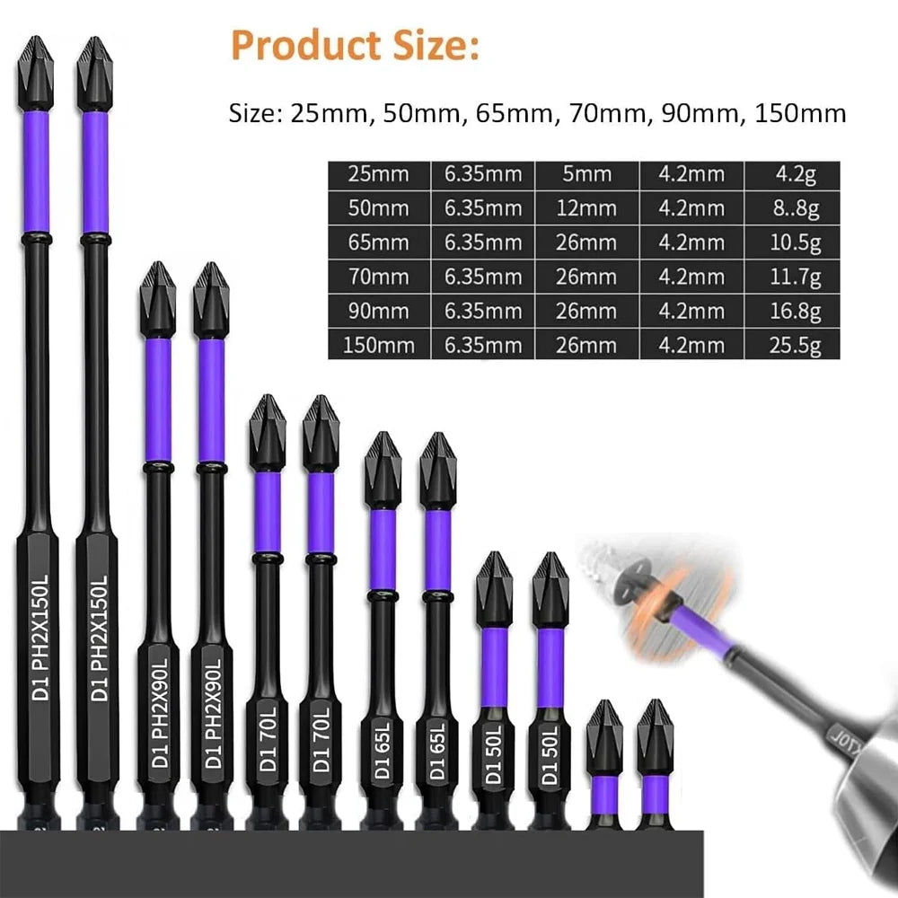 6/12 Pcs Magnetic Screwdriver Bits Set – Phillips & Hex Shank Impact Driver Bits, Non-Slip Shockproof Alloy Steel for Power Tools