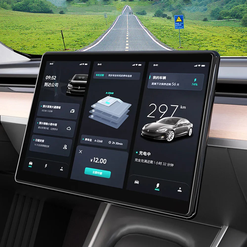 Gloss Navigation Screen Protector Frame for Tesla Model 3/Y – Soft Silicone Edge Display Cover & Central Control Protector