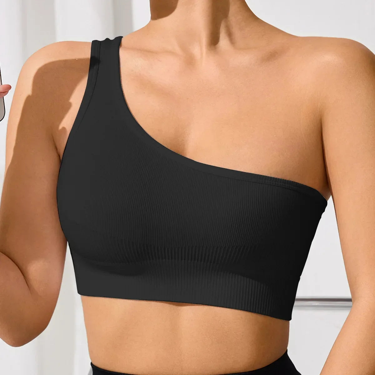 Seamless One Shoulder Yoga Sports Bra for Women – Mileegirl Ribbed Crop Top Quick Dry Gym Workout Bra
