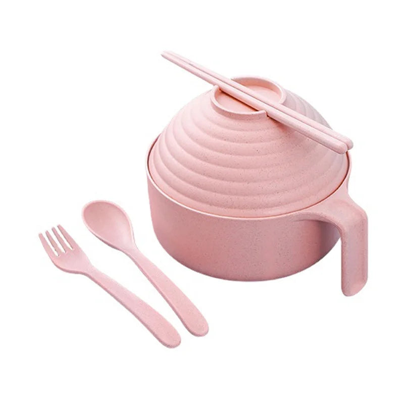 Ramen Bowl Set - Microwavable Noodle Cooker Bowl with Lid, Chopsticks & Kitchen Dining Accessories