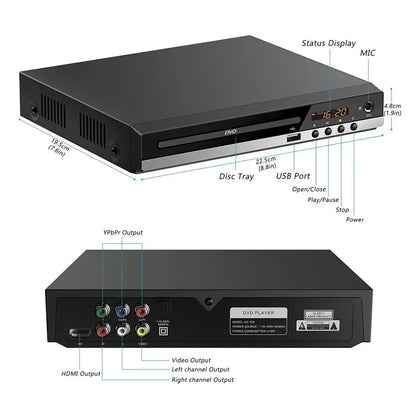 1080P HD DVD Player – All Region Free Home DVD Player with AV Output & Built-in MIC Port