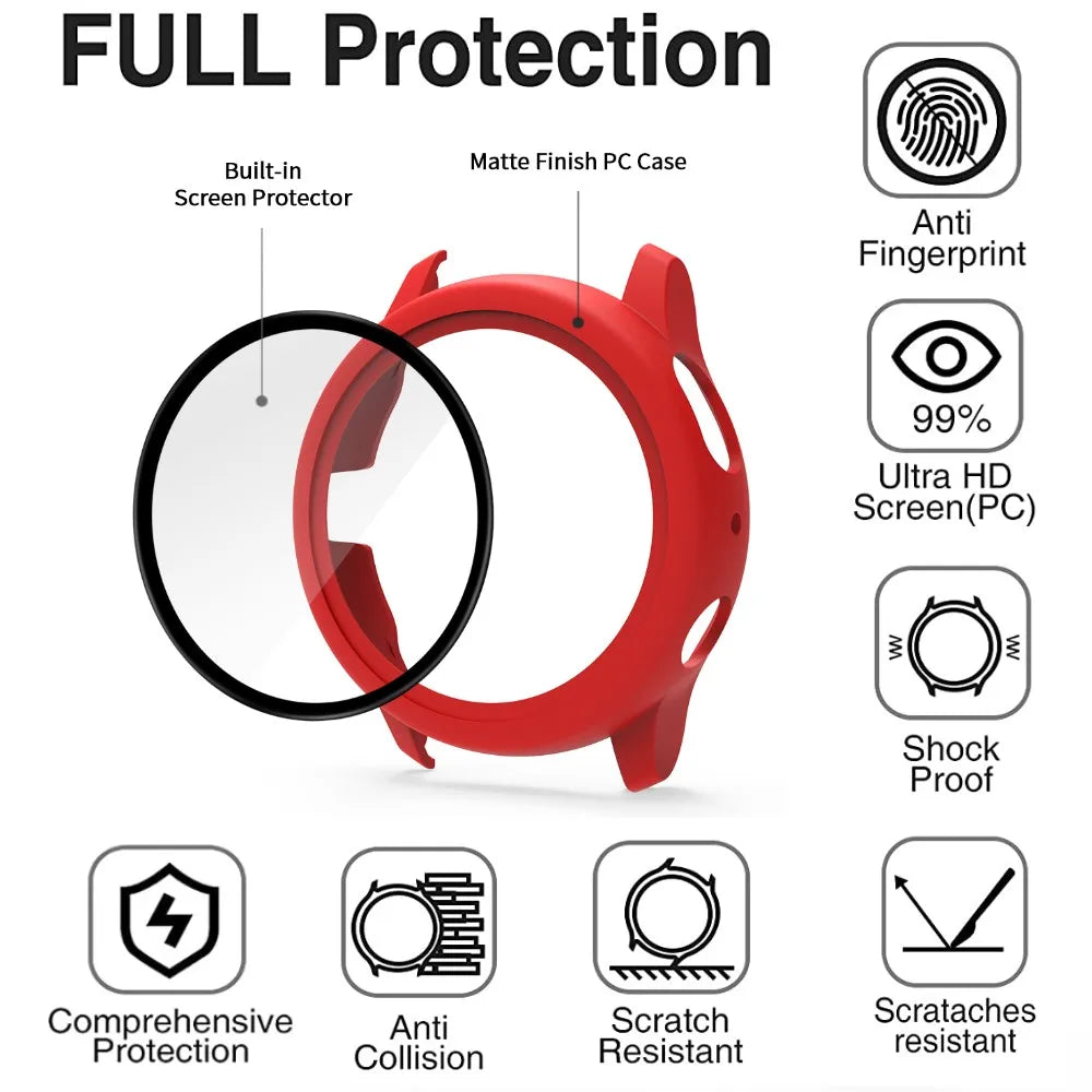 Samsung Galaxy Watch Active 2 Protective Case - Full Coverage Bumper with Tempered Glass Screen Protector for 40mm & 44mm