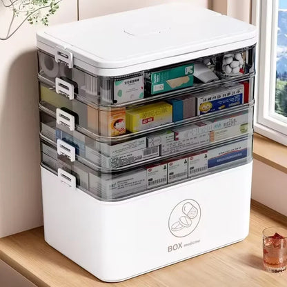 Portable Large Capacity Medicine Box – Home First Aid Kit with Multi-Layer Drug Storage for Family Emergencies