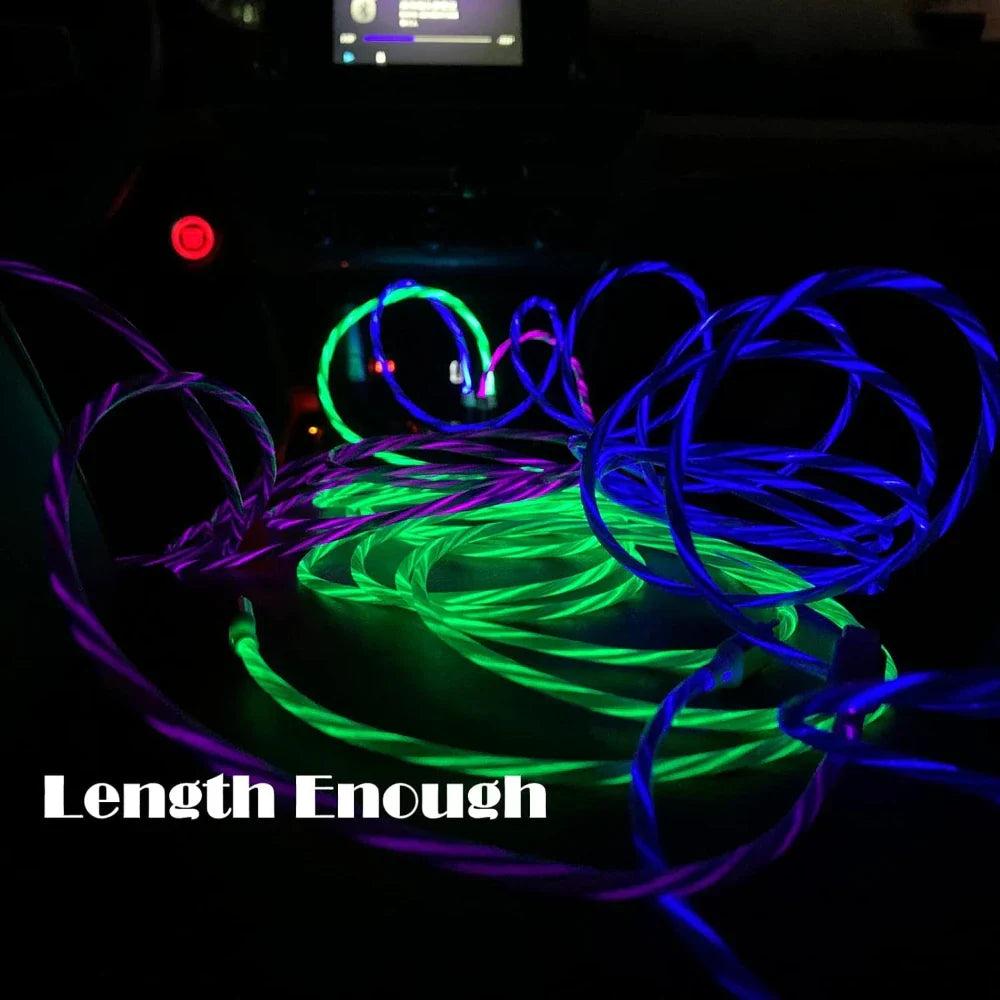 1m & 2m Glowing LED USB Charging Cable – 2.4A Data Cord for iPhone 14, 13, 12, 11 Pro Max, XS & XR